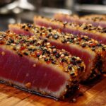 Sesame-crusted tuna steak