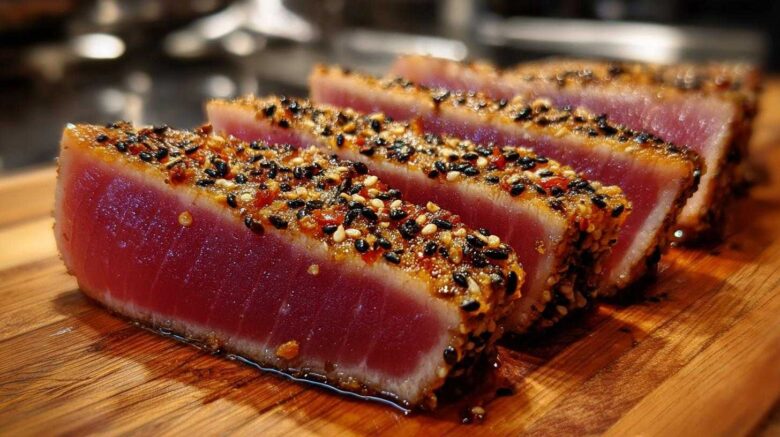 Sesame-crusted tuna steak