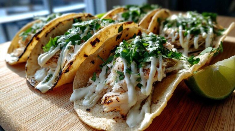 Grilled Fish Tacos with Lime Crema