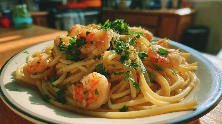 Spaghetti Aglio e Olio with Shrimp