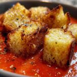 Creamy Tomato Basil Soup with Grilled Cheese Croutons (Cozy Upgrade)