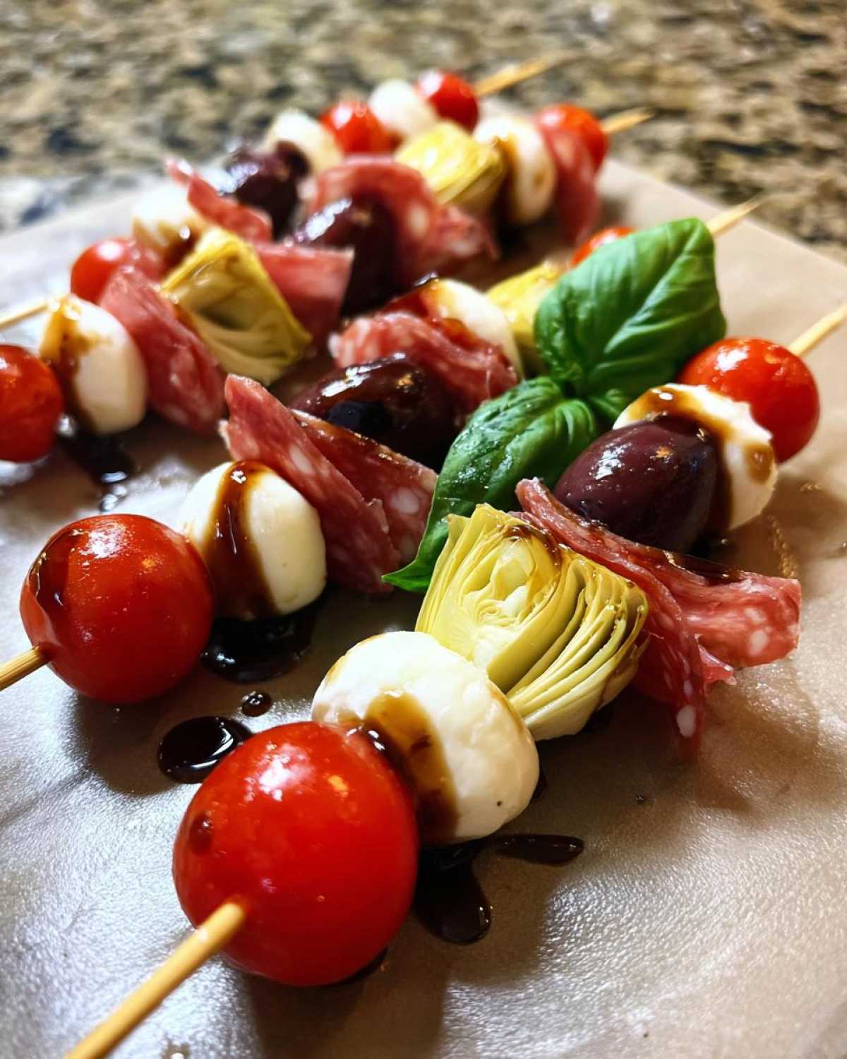 Italian Antipasto Skewers (No-Cook Party Snack on a Stick) - detail 2