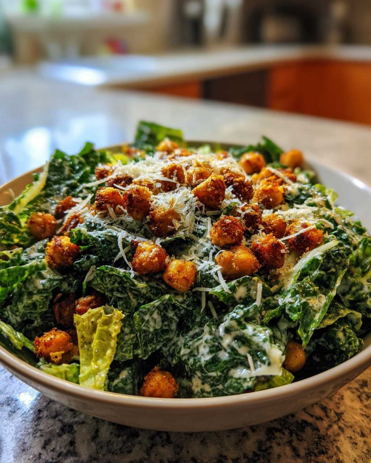Kale Caesar Salad with Crispy Chickpeas (Healthy Crunchy Twist) - detail 1