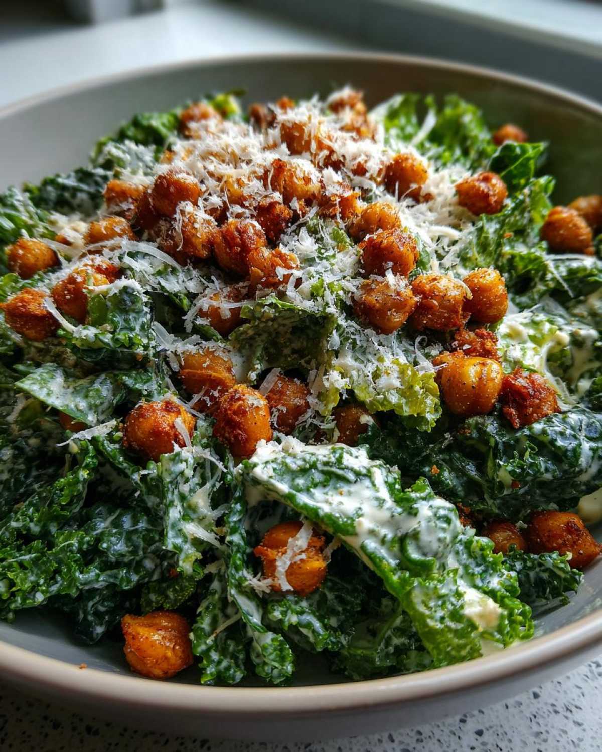 Kale Caesar Salad with Crispy Chickpeas (Healthy Crunchy Twist) - detail 2