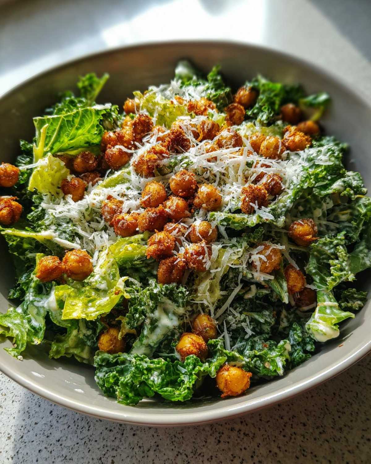 Kale Caesar Salad with Crispy Chickpeas (Healthy Crunchy Twist) - detail 3