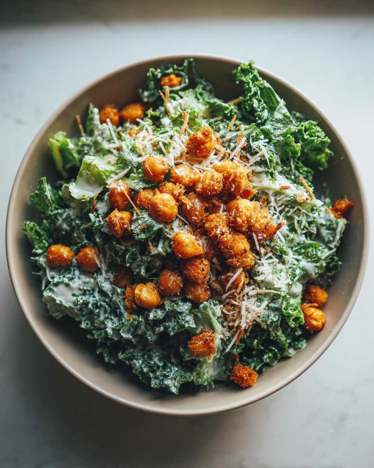 Kale Caesar Salad with Crispy Chickpeas (Healthy Crunchy Twist) - detail 4