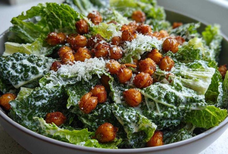 Kale Caesar Salad with Crispy Chickpeas (Healthy Crunchy Twist)