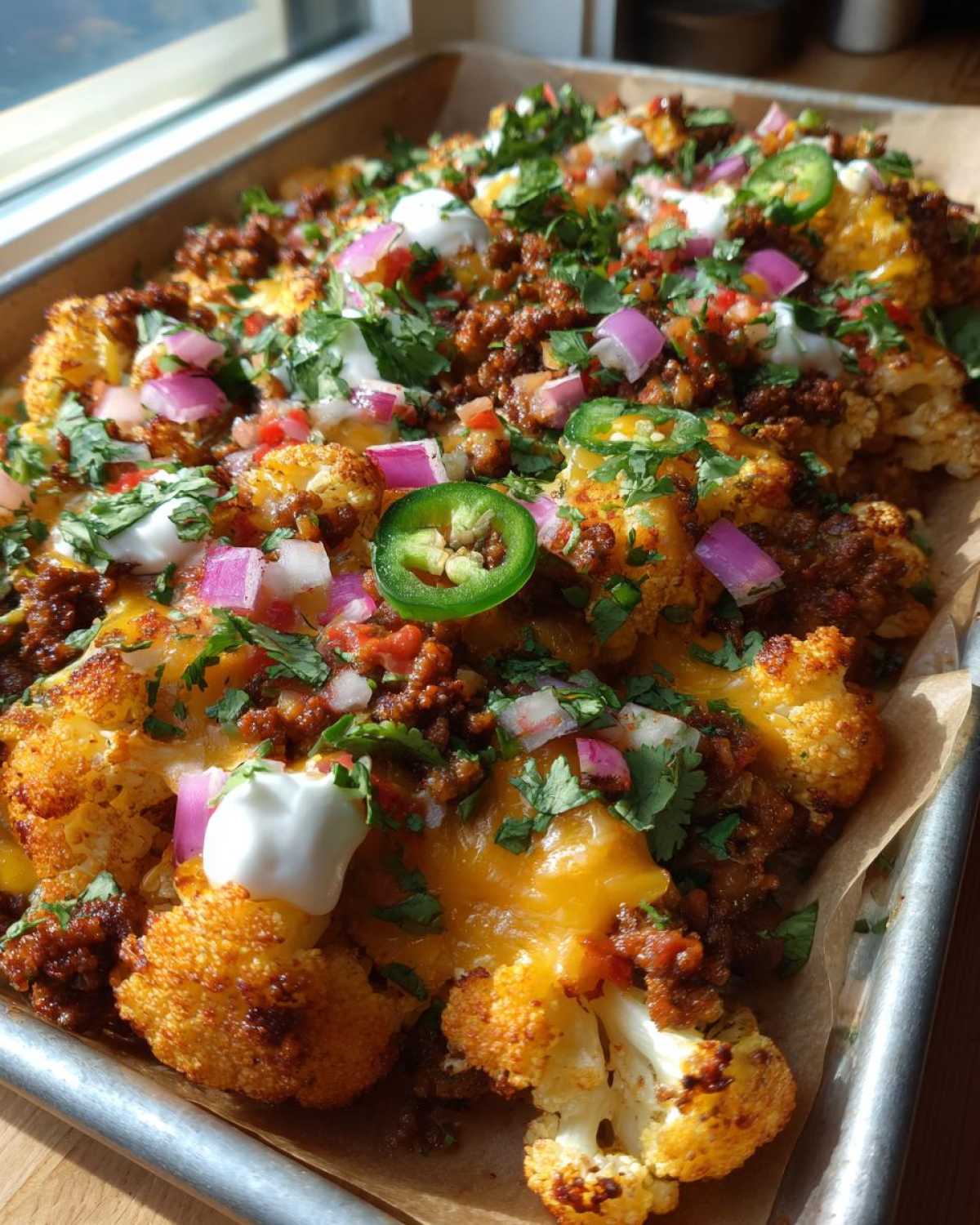 Loaded Cauliflower Nachos (Keto Game Day Snack with All the Fixings) - detail 1