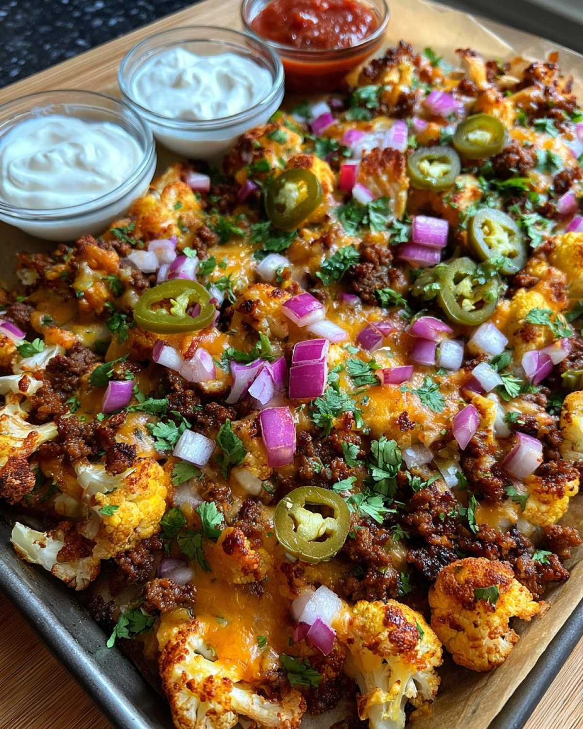 Loaded Cauliflower Nachos (Keto Game Day Snack with All the Fixings) - detail 2