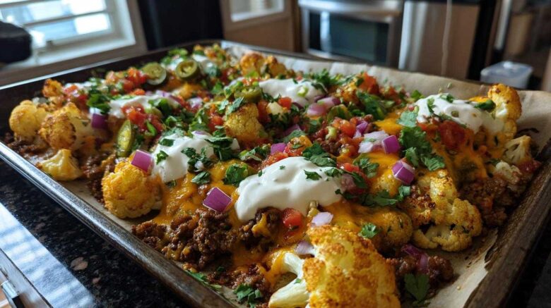 Loaded Cauliflower Nachos (Keto Game Day Snack with All the Fixings)