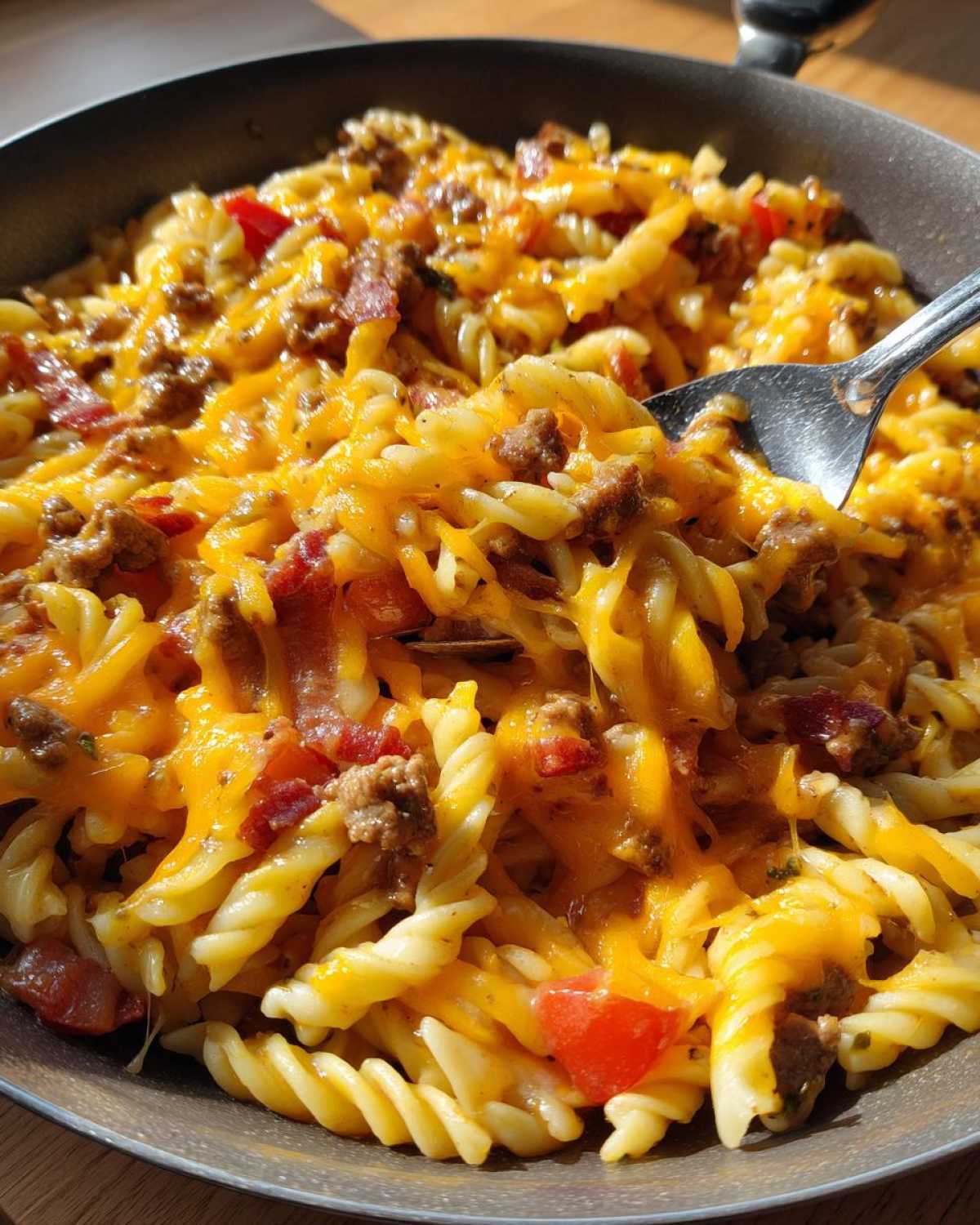 One-Pot Bacon Cheeseburger Pasta (Comfort Food Mashup) - detail 2