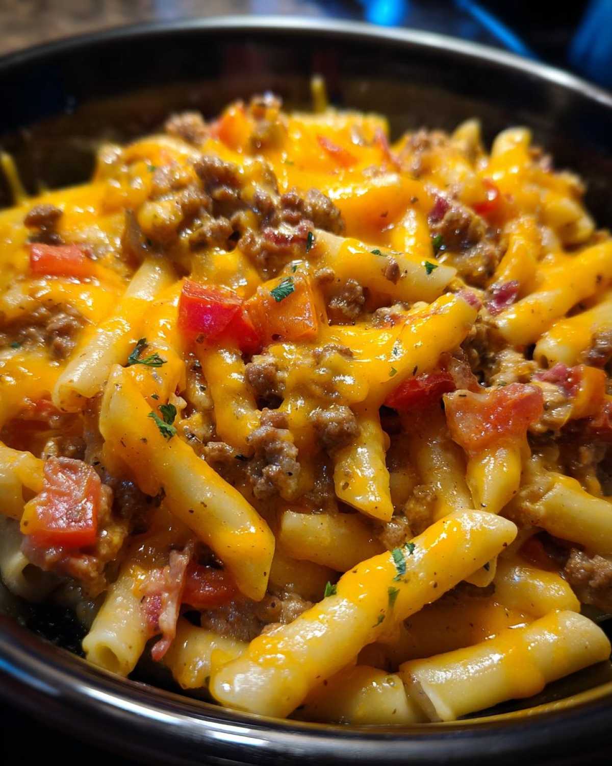 One-Pot Bacon Cheeseburger Pasta (Comfort Food Mashup) - detail 4