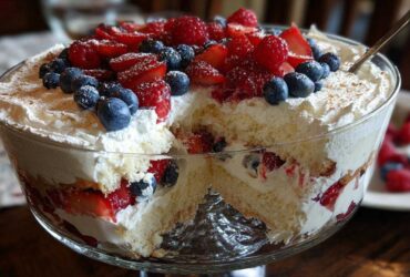 Patriotic Berry Trifle (Red, White & Blue No-Bake Dessert)