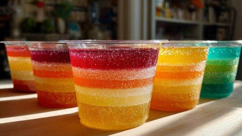 Rainbow Fruit Jello Cups (Kids’ Party Treat, No Artificial Dye)