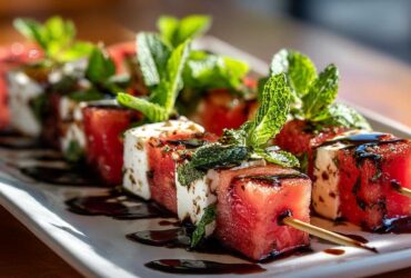 Watermelon Feta Skewers with Balsamic Drizzle (Refreshing Summer Bite)