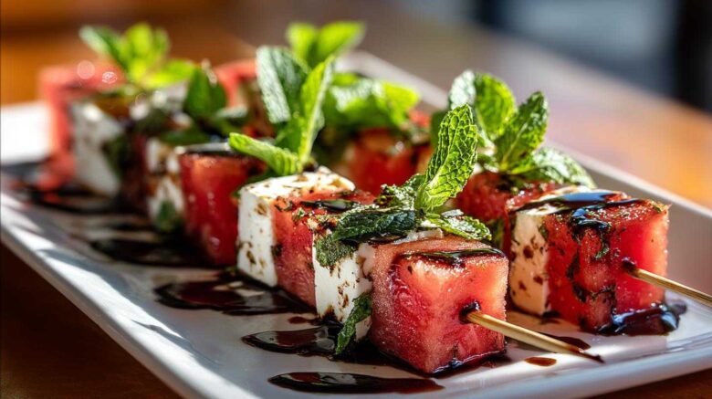 Watermelon Feta Skewers with Balsamic Drizzle (Refreshing Summer Bite)