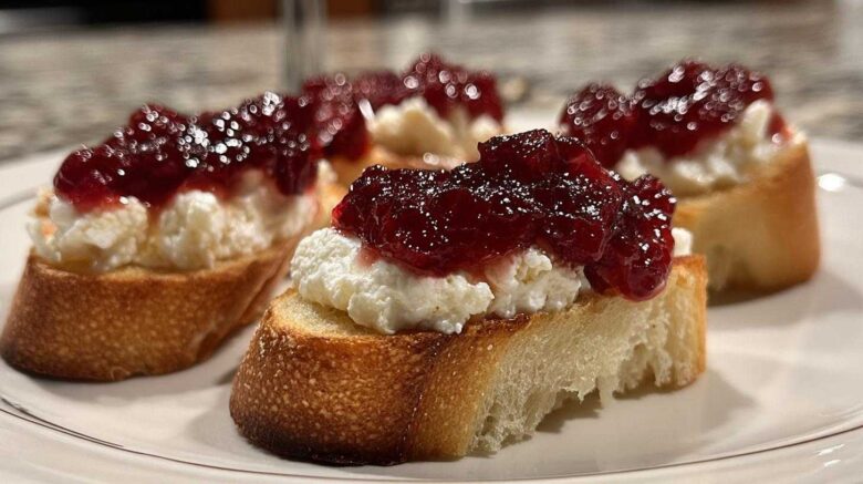 5-Ingredient Cranberry Goat Cheese Crostini