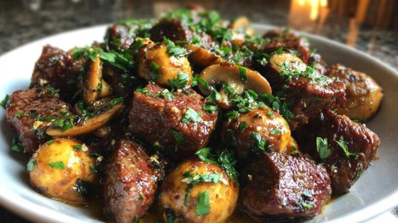 Garlic Butter Steak Bites with Mushrooms