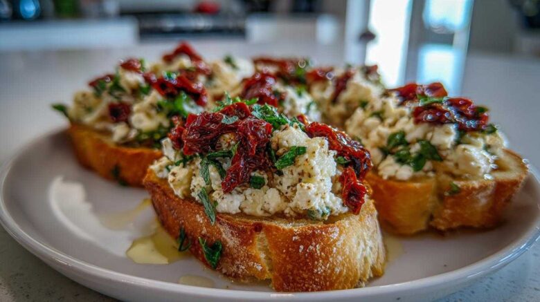 Herbed Feta Bruschetta with Sun-Dried Tomatoes