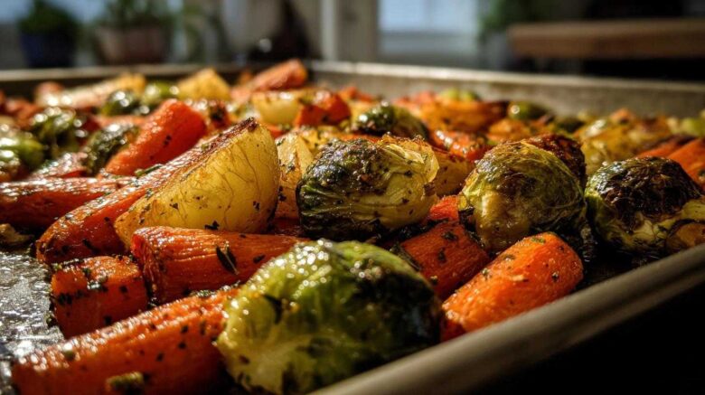 Sheet Pan Honey Glazed Carrots and Brussels