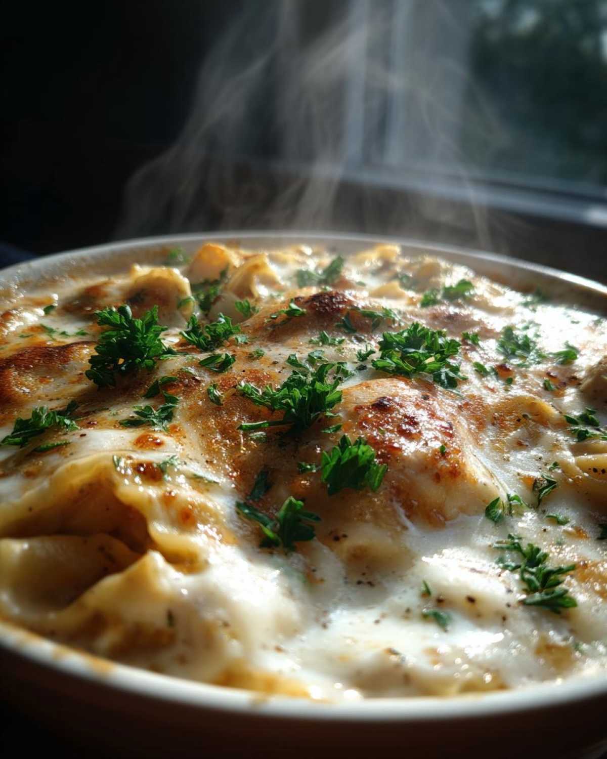 creamy white chicken lasagna soup - detail 3