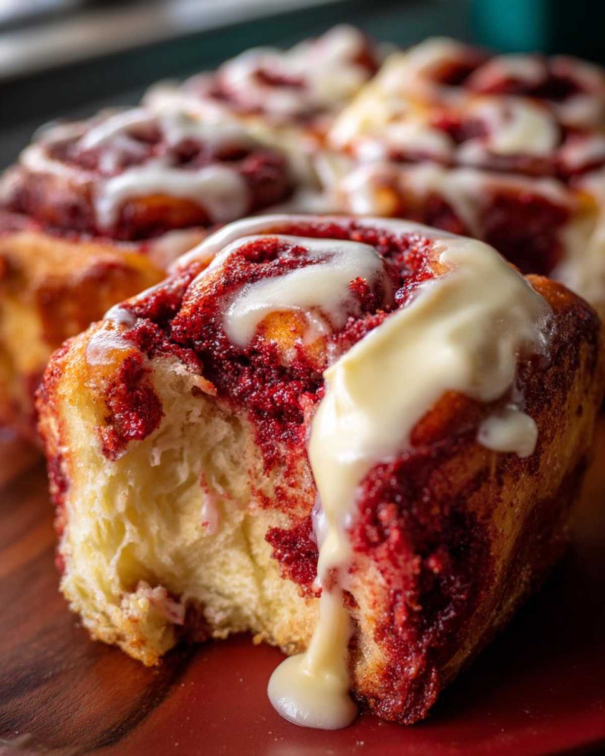 red velvet cinnamon rolls - detail 2