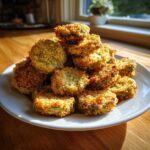 A tall pile of golden brown, crispy Fried Pickles stacked high on a white plate.