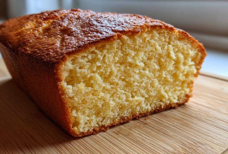 A close-up view of a freshly baked loaf of condensed milk bread showing its golden crust and soft, yellow crumb.