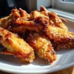A pile of golden brown, crispy Air Fryer Crispy Garlic Parmesan Chicken Wings dusted with grated cheese.