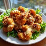 Plate of crispy Copycat Panda Express Honey Walnut Shrimp drizzled with creamy sauce and topped with pecans over lettuce.