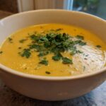 Close-up of a bowl of Vegan Creamy Lemon Garlic White Bean Soup garnished with fresh parsley.
