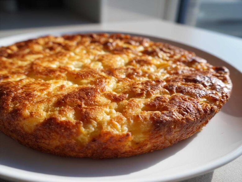 Close-up of a perfectly baked, golden brown 4-ingredient keto pizza crust resting on a white plate.