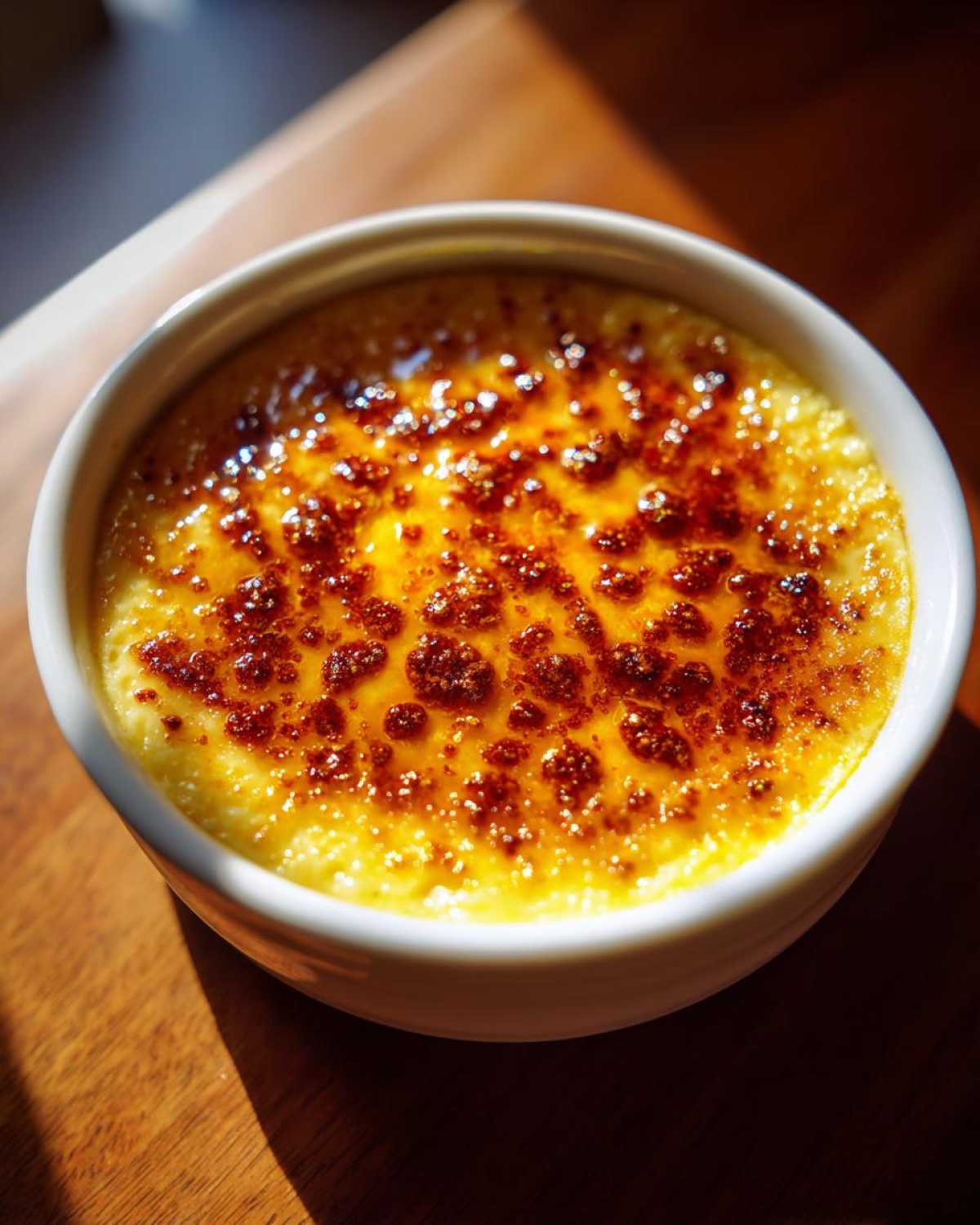 Close-up of creamy cheese grits served in a white ramekin with a golden, slightly browned top.