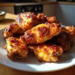 A close-up photo of a pile of perfectly crispy, glazed chicken wing pieces resting on a white plate.