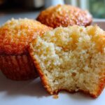 Close-up of a Greek Yogurt Banana Muffin cut in half showing its moist, fluffy interior texture.